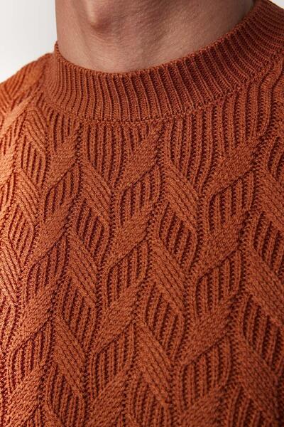 Tudors Мъжки тънък пуловер с кръгло деколте с шарки от канела