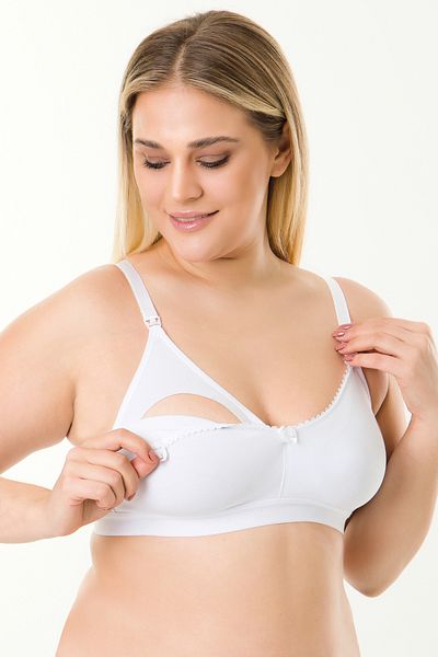 MS HAMİLE İÇ GİYİM Sutien alb pentru alăptare cu glugă din dantelă - HG0051