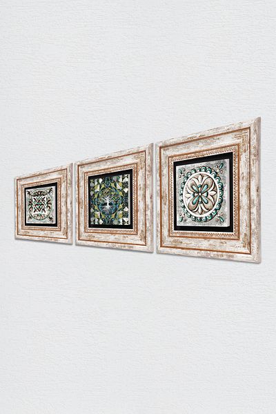 Pinecone Tree of Life, Tile Art Stone Wall Painting Framed Wall Decor 3 Piece Table Set Wall Art TK3-683