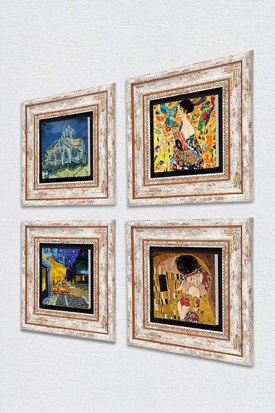 Pinecone Van Gogh, Gustav Klimt Wall Painting Framed Stone Wall Decor 4 Piece Painting Set Wall Art Tk4-682