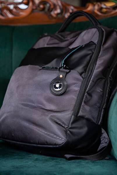 minimal X design Minimal X Airtag Uyumlu Kılıfı Anahtarlık Siyah - Gerçek Deri El Yapımı - Minimalist Tasarım