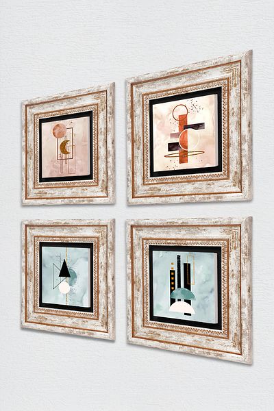 Pinecone Minimalist Abstract Wall Painting Framed Stone Wall Decor 4 Piece Painting Set Wall Art Tk4-1053
