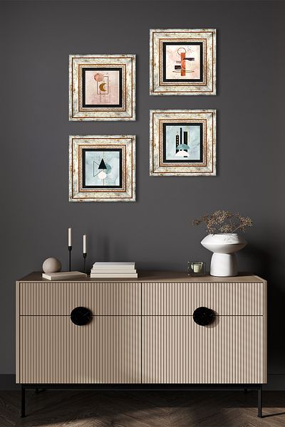 Pinecone Minimalist Abstract Wall Painting Framed Stone Wall Decor 4 Piece Painting Set Wall Art Tk4-1053