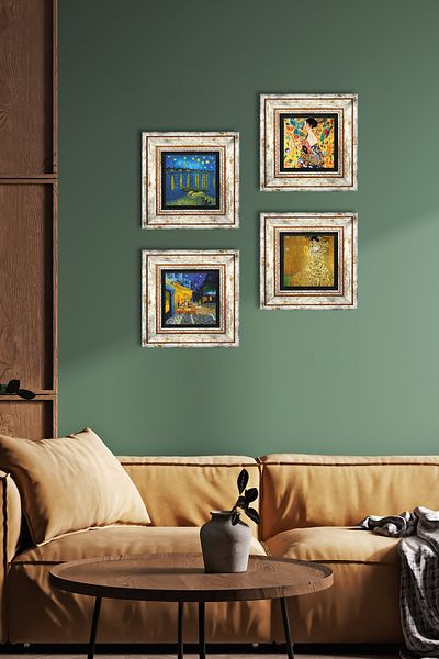Pinecone Van Gogh, Gustav Klimt Wall Painting Framed Stone Wall Decor 4 Piece Painting Set Wall Art Tk4-680