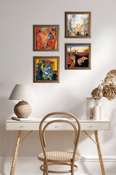 Pinecone Dalí, Picasso Ζωγραφική Τοίχων Πέτρινη Διακόσμηση Τοίχων με Ξύλινο Πλαίσιο Σετ Ζωγραφικής 4 τεμαχίων W4-692