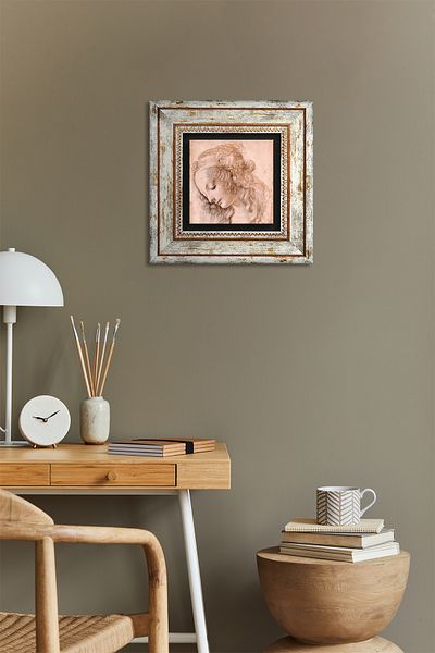 Pinecone Leonardo Da Vinci Head Profile of a Young Woman Stone Wall Painting Framed Wall Decor Wall Art
