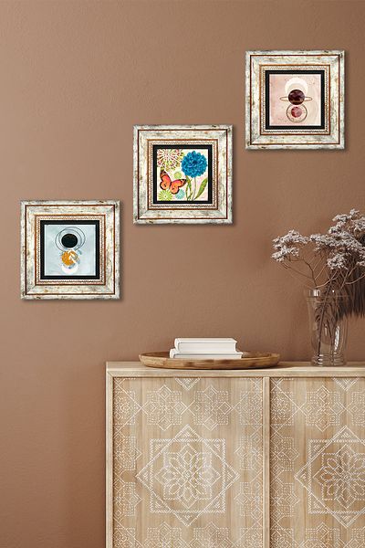 Pinecone Minimalist Abstract, Butterfly Stone Wall Painting Framed Wall Decor 3 Piece Painting Set Tk3-1846