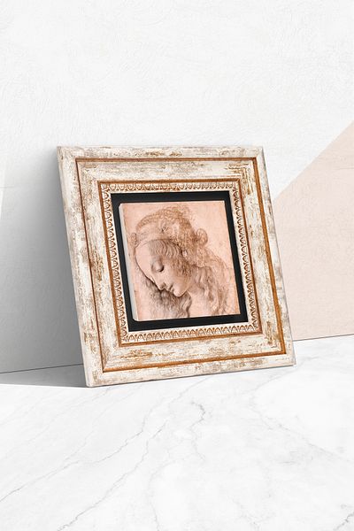 Pinecone Leonardo Da Vinci Head Profile of a Young Woman Stone Wall Painting Framed Wall Decor Wall Art