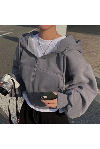 BALİNA سويت شيرت بغطاء للرأس من القماش السميك المدخن