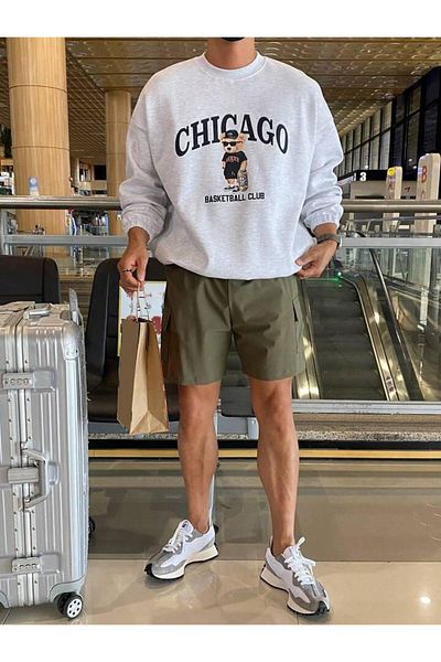 AEMİ Hanorac oversize alb cu imprimeu pentru club de baschet Chicago unisex