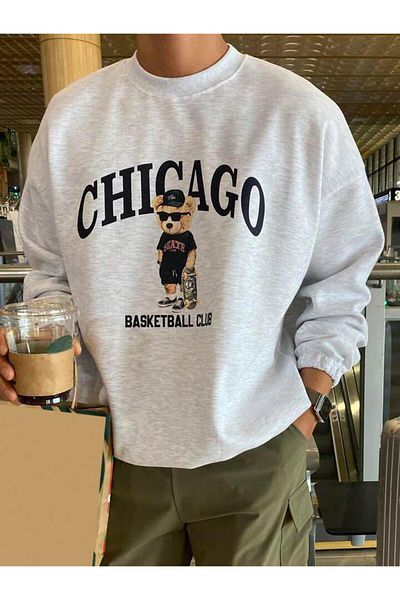 AEMİ Hanorac oversize alb cu imprimeu pentru club de baschet Chicago unisex