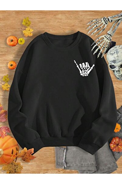 AEMİ Skeleton B Štampano Unisex O Oversize kroj Dukserica - Okrugli izrez