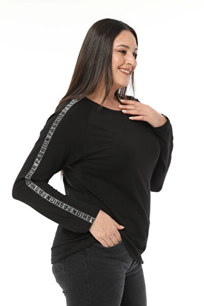 Curvy Trend Φούτερ με μανίκια ρεγκλάν με λεπτομέρεια Fashion Stone Band