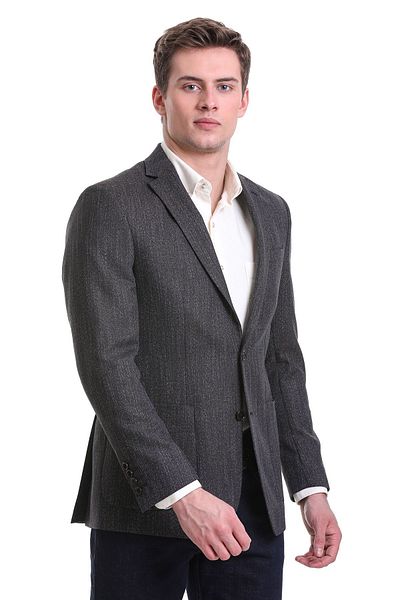Hatemoğlu Navy Blue Regular Fit Patterned Mono Collar Classic Jacket