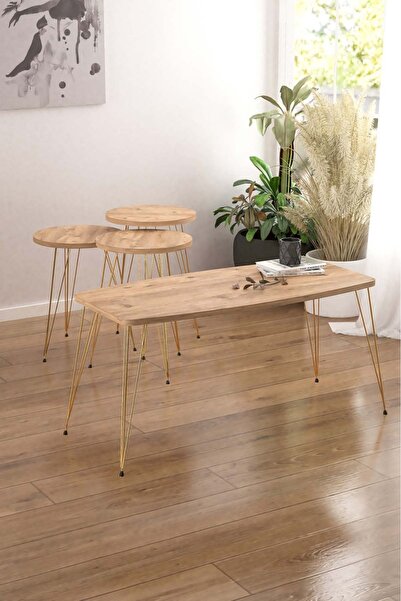 EGEMODÜLER Zigon Sehpa Ve Orta Sehpa 3'lü Zigon Yuvarlak Sehpa Seti Tel Ayak ...