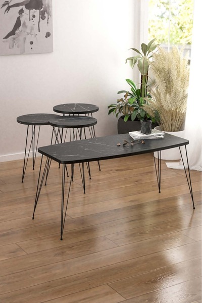 EGEMODÜLER Zigon Sehpa Ve Orta Sehpa 3'lü Zigon Yuvarlak Sehpa Seti Tel Ayak ...