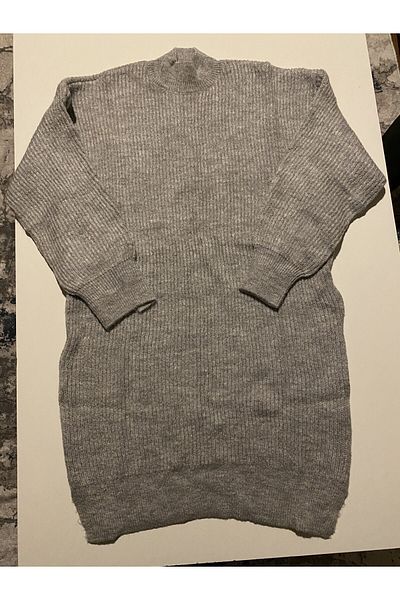 Dilvin 1237 Rochie din tricot cu nasturi cu mânecă pescar pe jumatate-gri