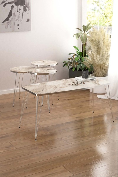 EGEMODÜLER Zigon Sehpa Ve Orta Sehpa 3'lü Zigon Yuvarlak Sehpa Seti Tel Ayak ...