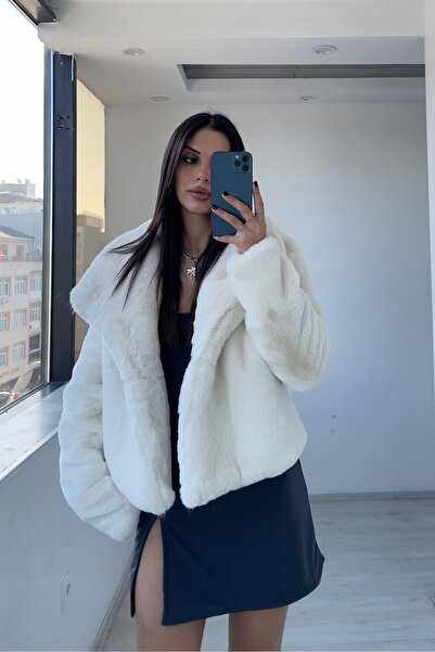 NAVY Reks Wide Collar Fur Jacket