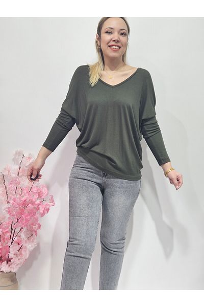 MADAME MELEK Γυναικεία μπλούζα με λαιμόκοψη V Casual Slim Knitwear