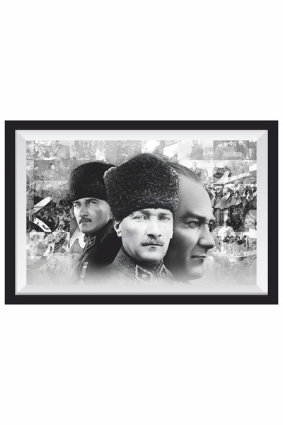 Hayat Poster Atatürk Portreleri kolajı çerçeve görünümlü ahşap tablo retro ah...