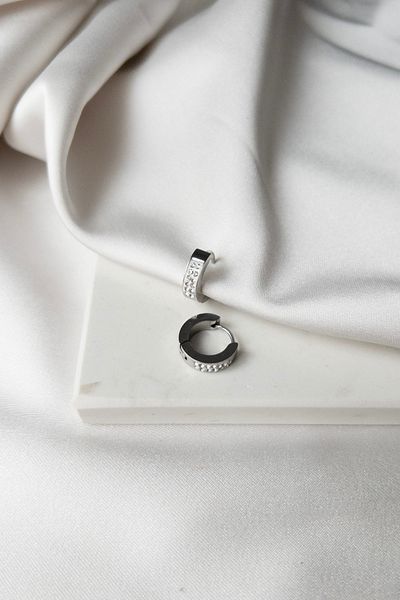 Karflake Narflake Zircon Stone Embroidered Basic Minimal Hoop Stylish Silver Steel Women's Earrings