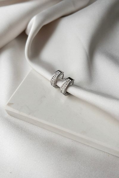 Karflake Narflake Zircon Stone Embroidered Basic Minimal Hoop Stylish Silver Steel Women's Earrings