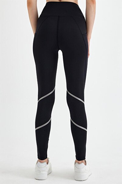 GRAB Women's Black Laser Cut Garnished Sports Leggings
