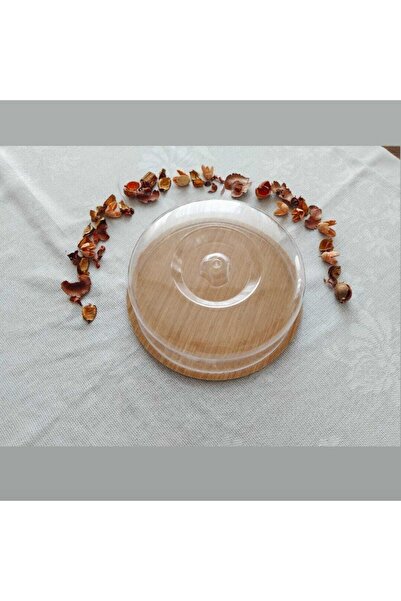 Hibana Ahşap Kek Fanus Akrilik Kap Orta Boy(STAND 26/KAP 24CM).Hia