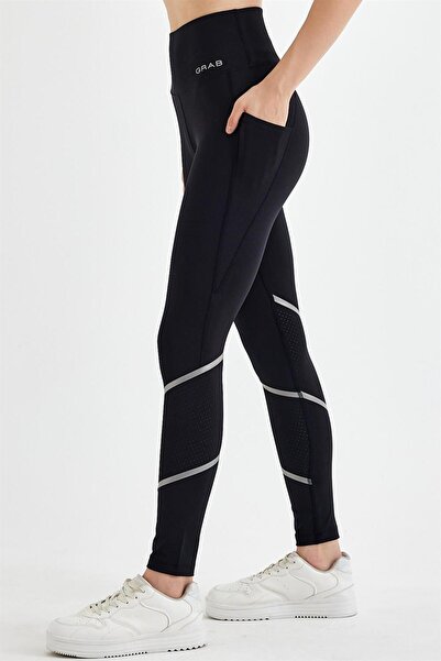 GRAB Women's Black Laser Cut Garnished Sports Leggings