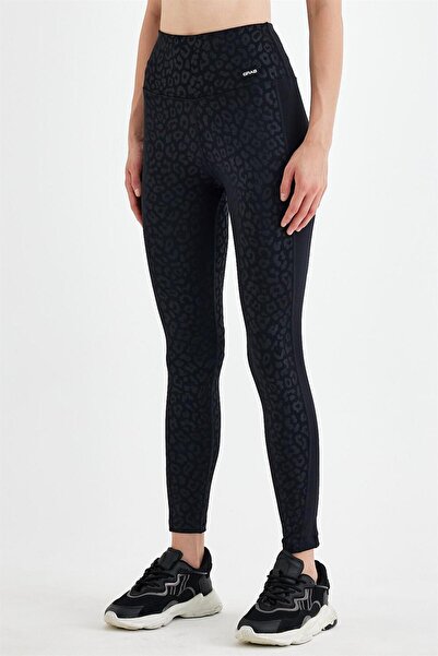 GRAB Women's Black Reflective Embos Detail Long Sports Tights