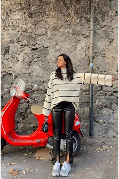 Kirazgym Oversize csíkos fél garbós pulóver