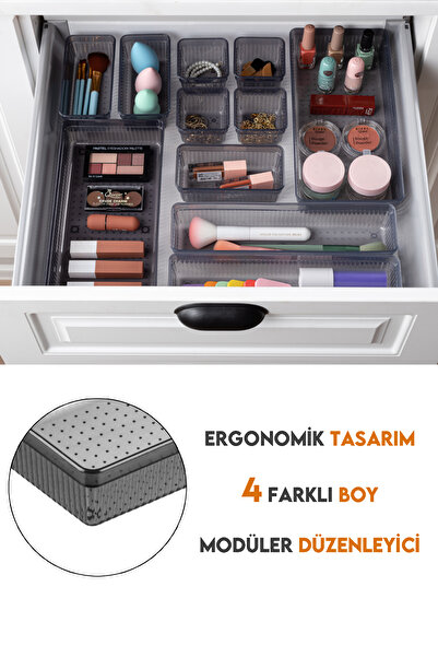 Meleni Home 14 Parça Mega Banyo Kozmetik Takı Düzenleyici Makyaj Organizer - Modüler Çekmece Içi Düzenleyici