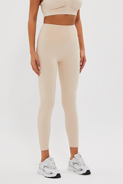 GRAB Kadın Mesh Detaylı Bej Uzun Spor Tayt