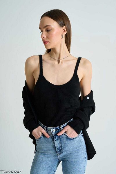 Laluvia Schwarzes Cardigan Athlete Doppelset