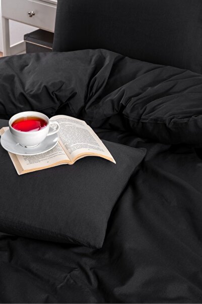 Valezium BLACK SINGLE DUVET COVER SET ELASTIC SHEET AND 1 PILLOW CASE