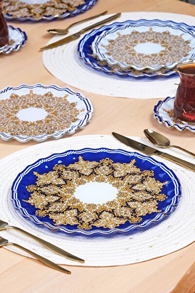 Glore Marsel Altın Yaldızlı 6 Kişilik Cam Servis Tabağı Takımı