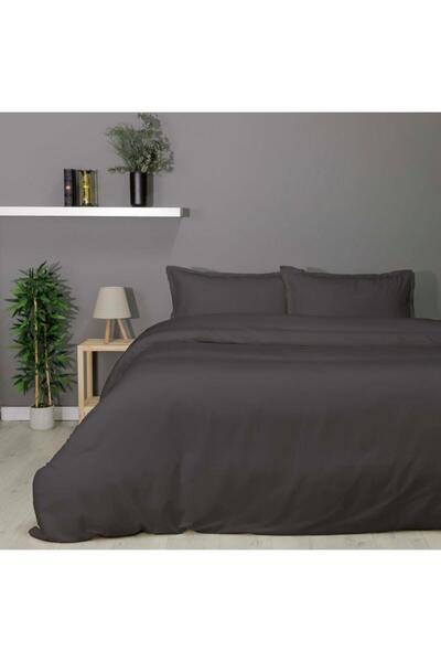 Taç Taç Çift Kişilik Bambu Saten Nevresim Takımı Plain Gri