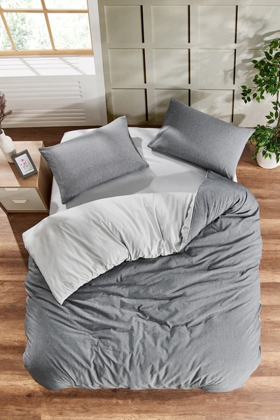 Valezium АНТРАЦИТНО-СІРИЙ ОДНОСПАЛЬНИЙ КОМПЛЕКТ ПОСТІЛЬНОЇ БІЛИЗНИ, ПІДКОВДРА НА ГУМЦІ ТА 1 НАВОЛОЧКА