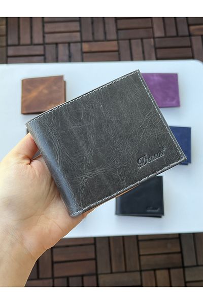 DERKON 100% Genuine Crazy Leather Morry Model Wallet Gray