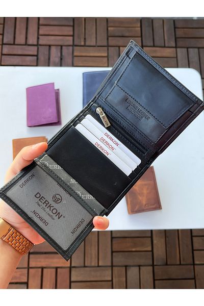 DERKON 100% Genuine Crazy Leather Murpy Model Wallet Black Color