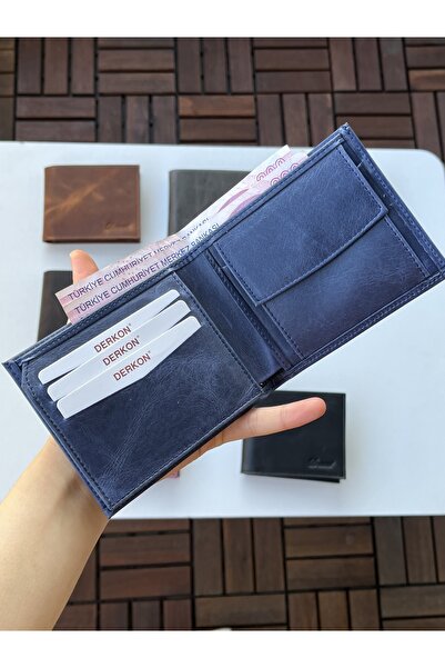 DERKON 100% натуральна шкіра Crazy Deri Morry модель гаманець темно-синій