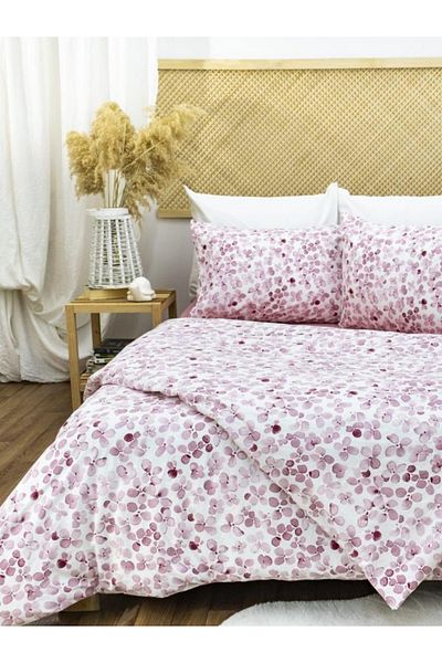ELY PARKER Σετ Παπλωματοθήκη 90x190 Μονό 100% Βαμβακερό λουλούδι με μοτίβο ροζ