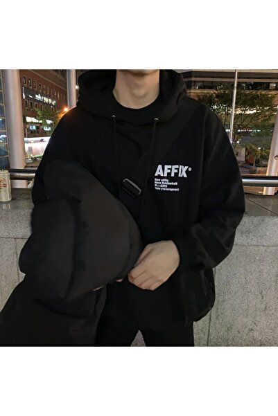 Benisengiydir Black Affix Printed Oversize Hooded Sweatshirt Unisex