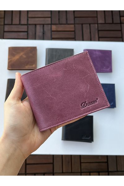 DERKON 100% Genuine Crazy Leather Morry Model Wallet Claret Red