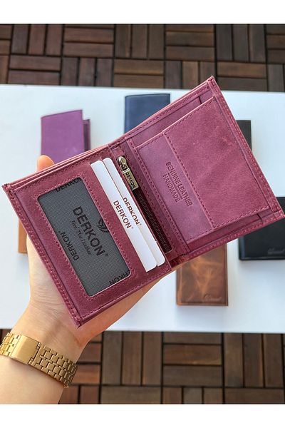 DERKON 100% Genuine Crazy Leather Murpy Model Wallet Claret Red Color
