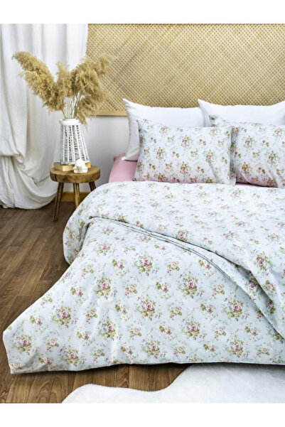 ELY PARKER 160x200 Двоспальний комплект постільної білизни 100% бавовна з квітковим візерунком, рожево-білий