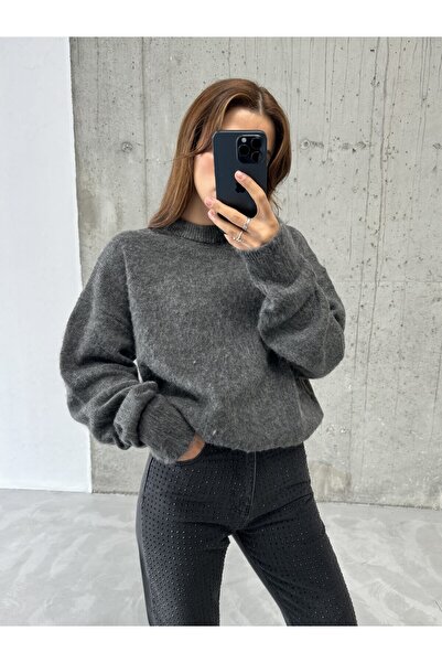 Laluvia Anthracite Brand Model Soft Knitwear Sweater