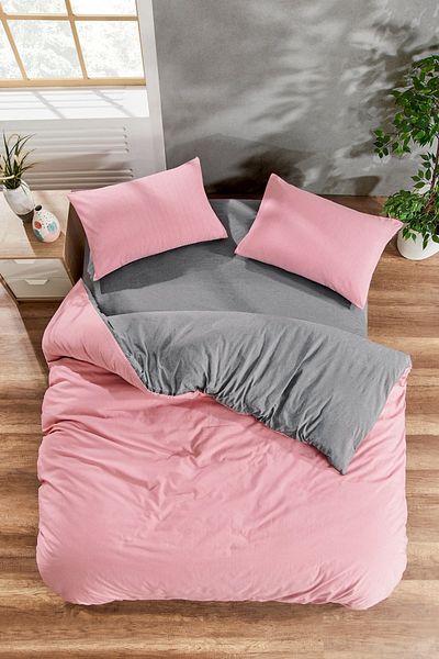Valezium ANTHRACITE-DAMSON DOUBLE PERSONAL Duvet Cover Set with Elastic Sheet and 2 Pillowcases
