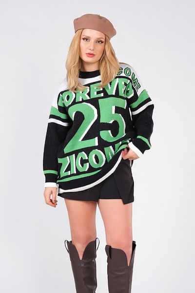 Giyim Dünyası Pulover de damă Forever Written Oversize Tricotaj Negru